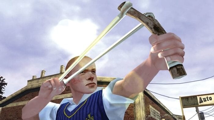 Jimmy with a slingshot in Bully game