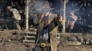 Arthur morgan shooting a gun