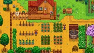 Screenshot of a farm in Stardew Valley