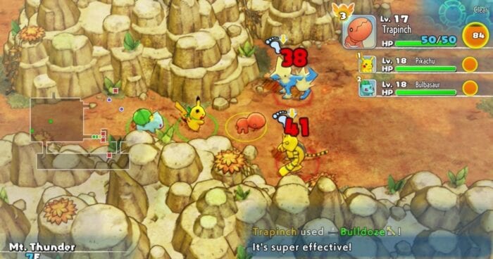 A screenshot of a dungeon in Pokemon Mystery Dungeon: Rescue Team DX