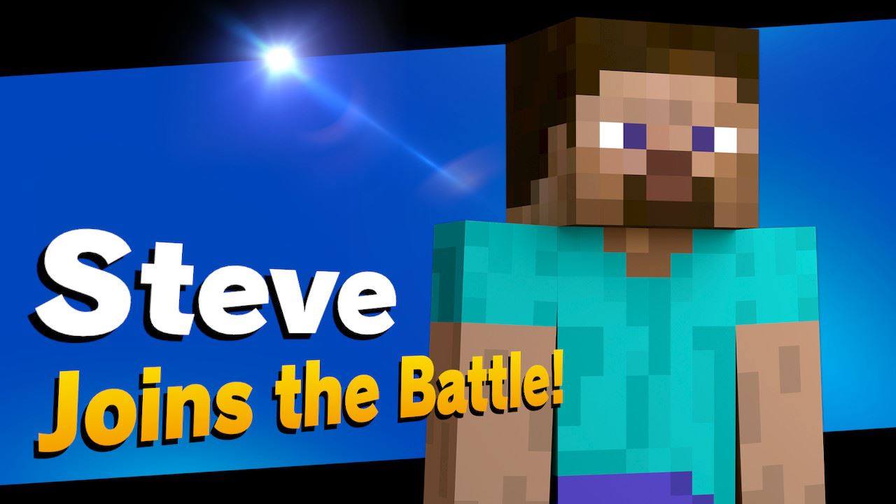 Steve from Minecraft in Super Smash Bros title screen