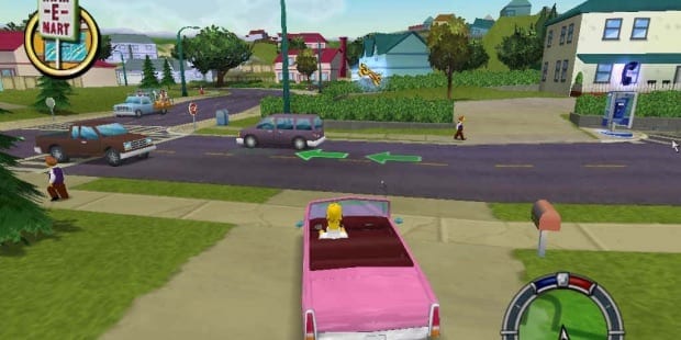 Homer driving in Simpsons Hit n Run