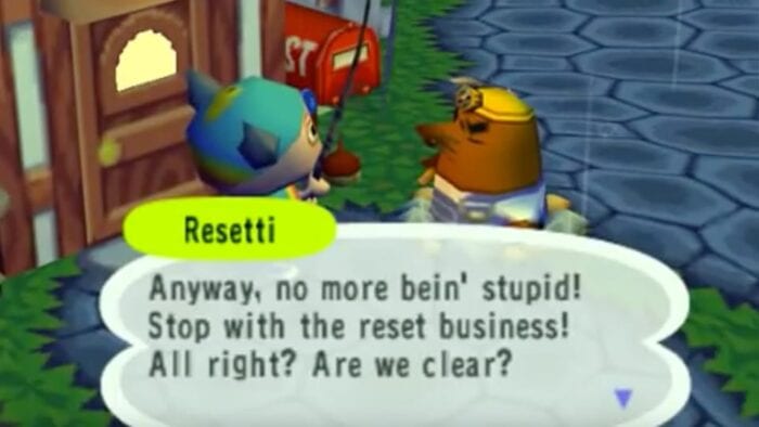 Mr Resetti shouting at a villager