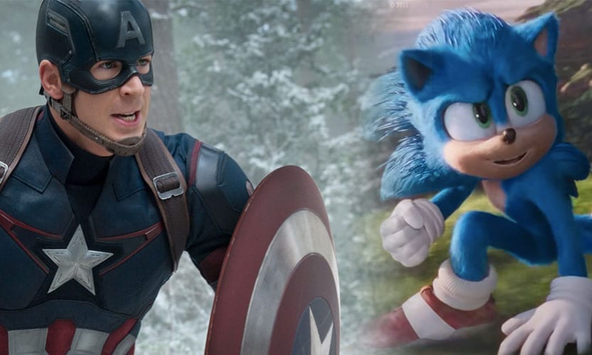 Two images of Captain America running and sonic the hedghog looking to the side