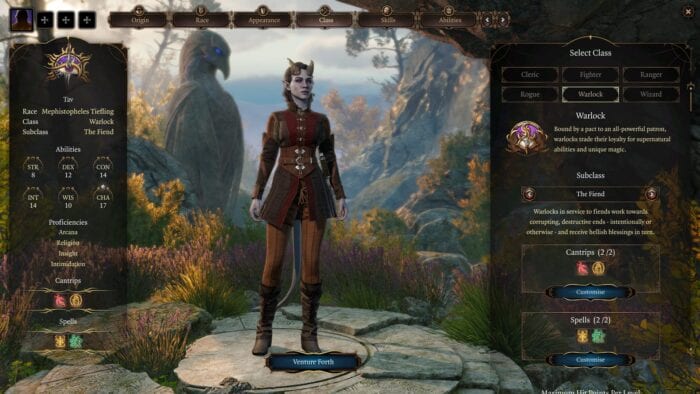Create character screen in baldur's gate 3