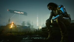 Johnny Silverhand looking sad in Cyberpunk 2077