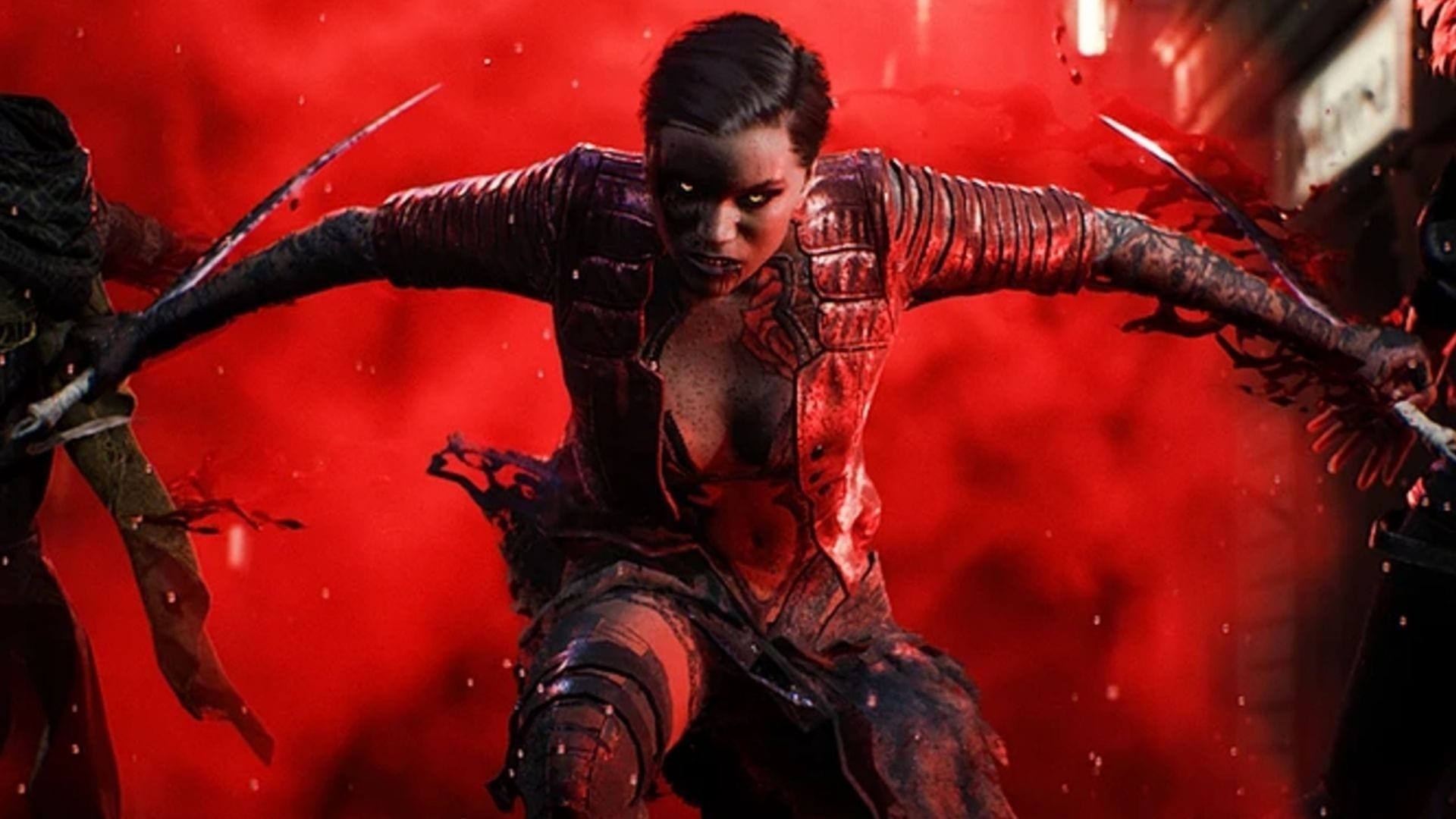 Vampire: The Masquerade character against red background