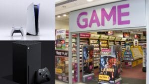 Split screen of next gen consoles and GAME