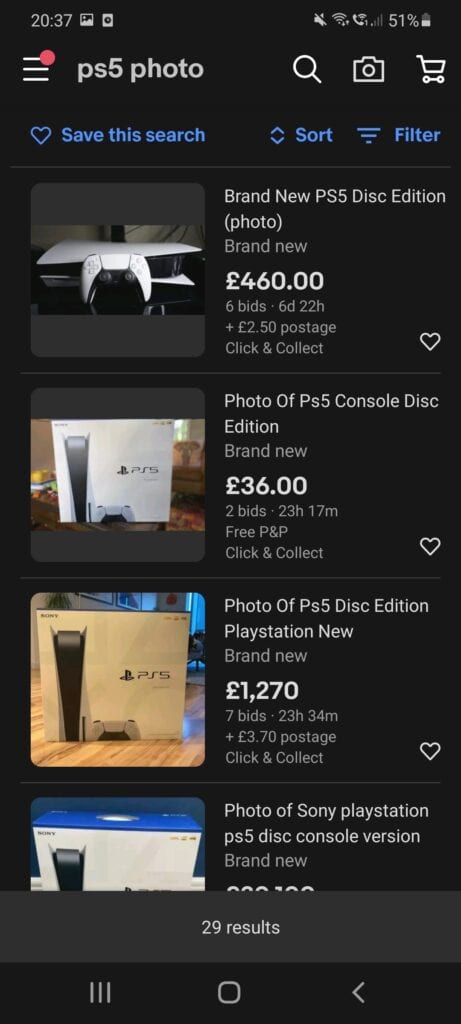 Ebay console resellers selling photos of PS5