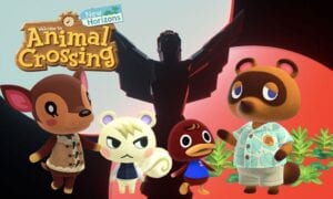 Animal crossing characters in front of the game awards logo