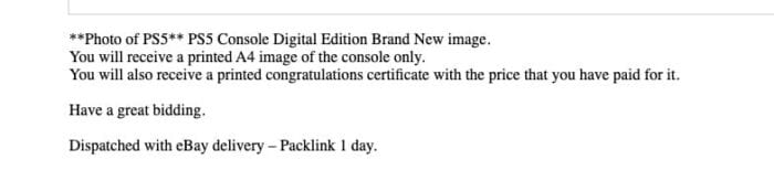Ebay console resellers selling photos of PS5