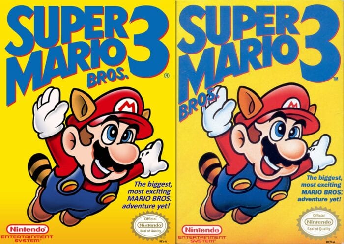 side by side: rare super mario 3 cover next to original
