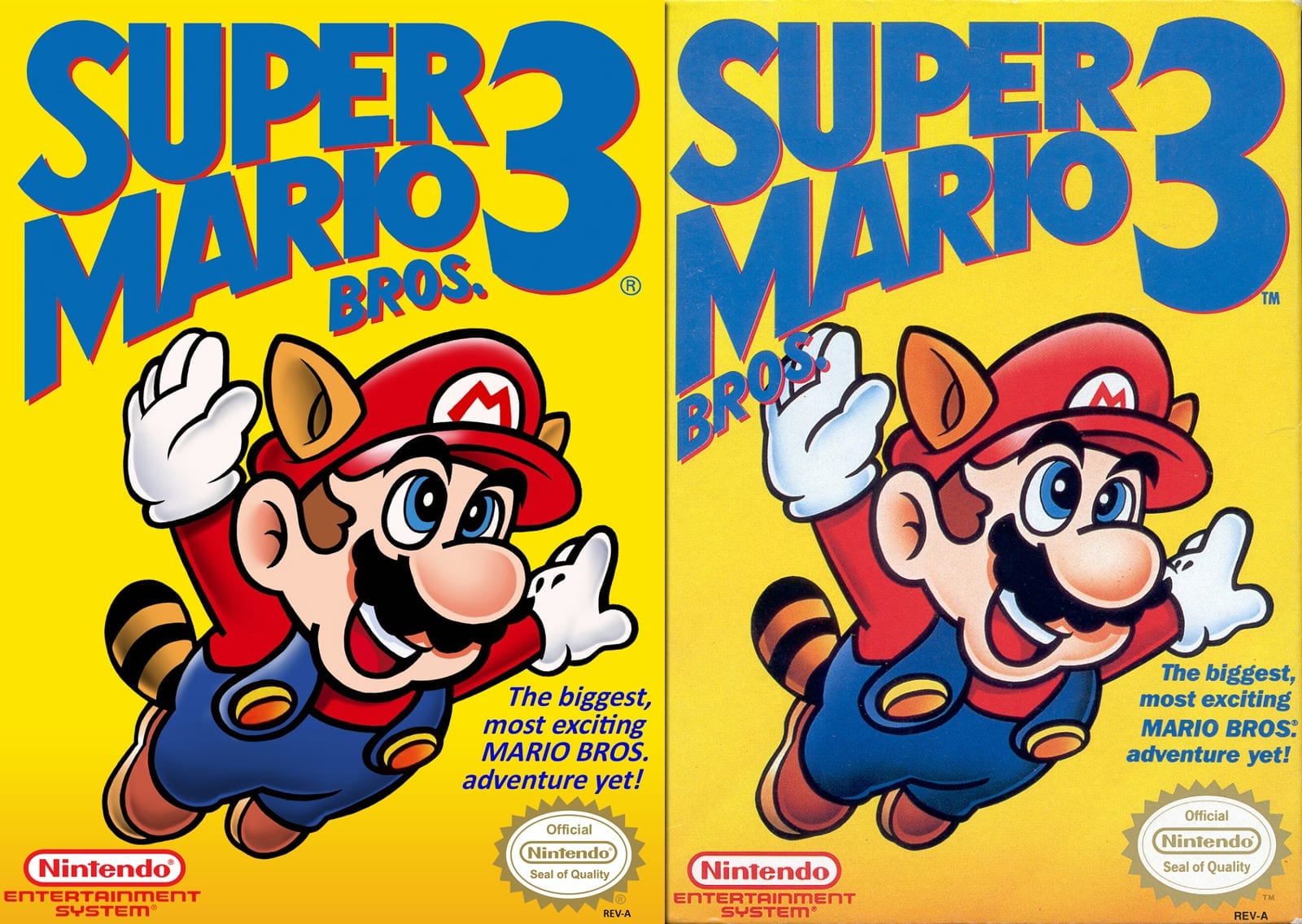 side by side: rare super mario 3 cover next to original