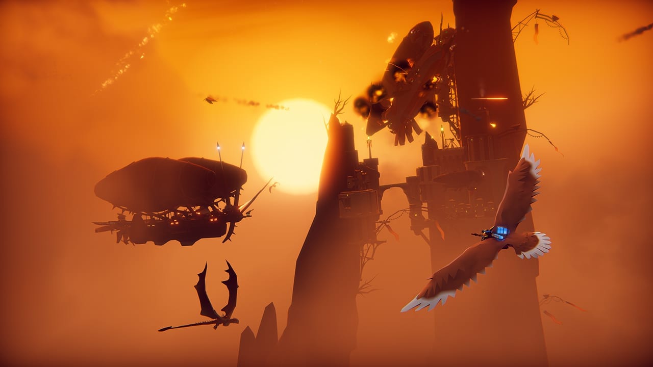 An image from The Falconeer showing a beautiful sunset.