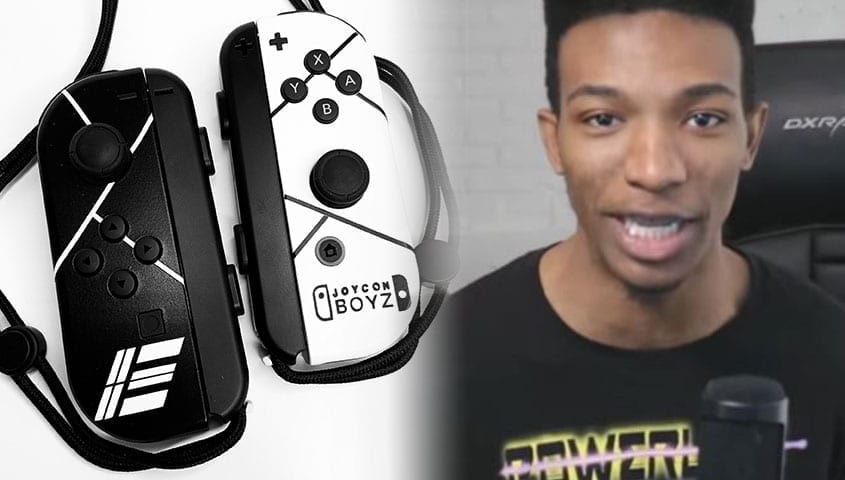Image of etika charity joy-cons next to streamer, etika