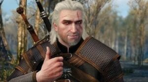 Geralt doing a thumbs up