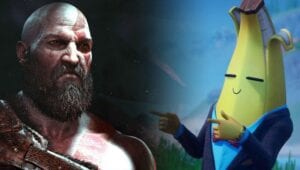 Kratos next to banana from Fortnite
