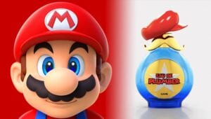 Image of Mario next to perfume bottle