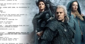 Image of the netflix witcher season 2 script next to cast
