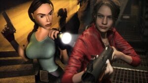 Lara Croft and Claire Redfield standing together