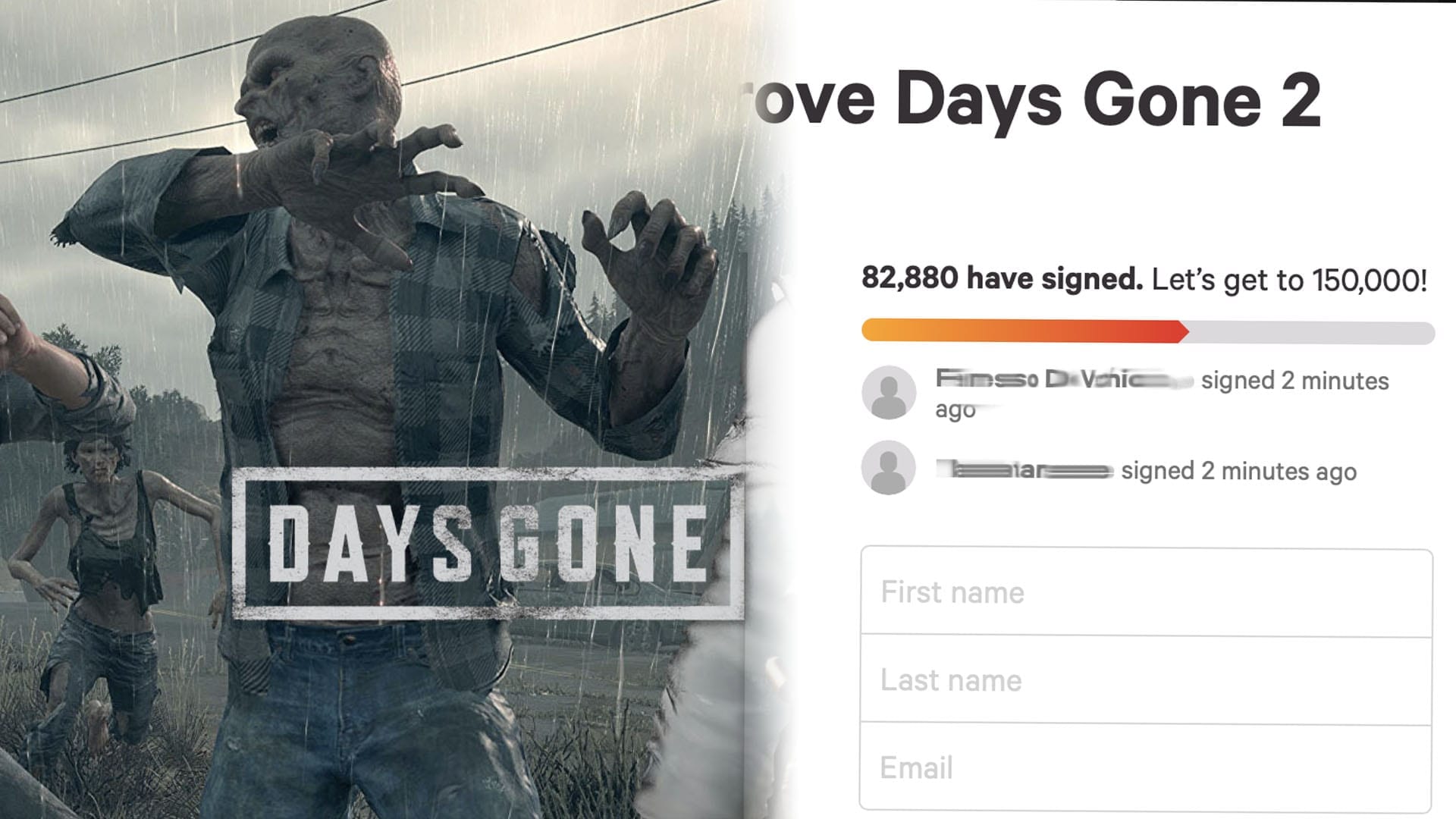 A petition to produce a sequel to Days Gone