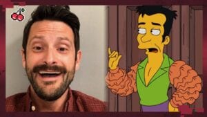 Split screen of actor Tony Rodriguez and Simpsons character Julio
