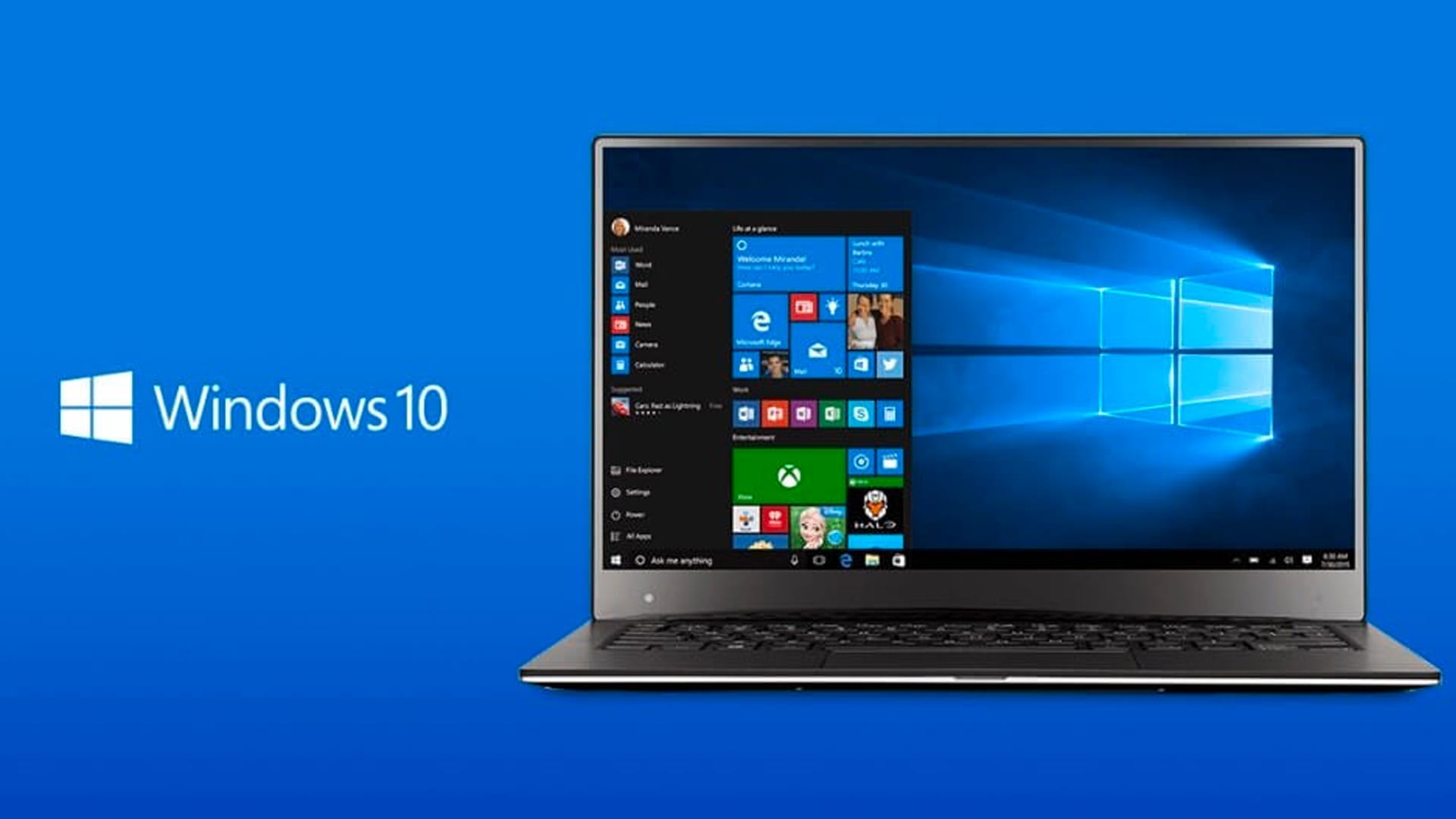 a picture of a Wndows laptop against a blue background