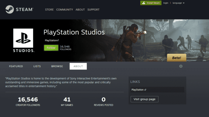 PlayStation Studios Steam