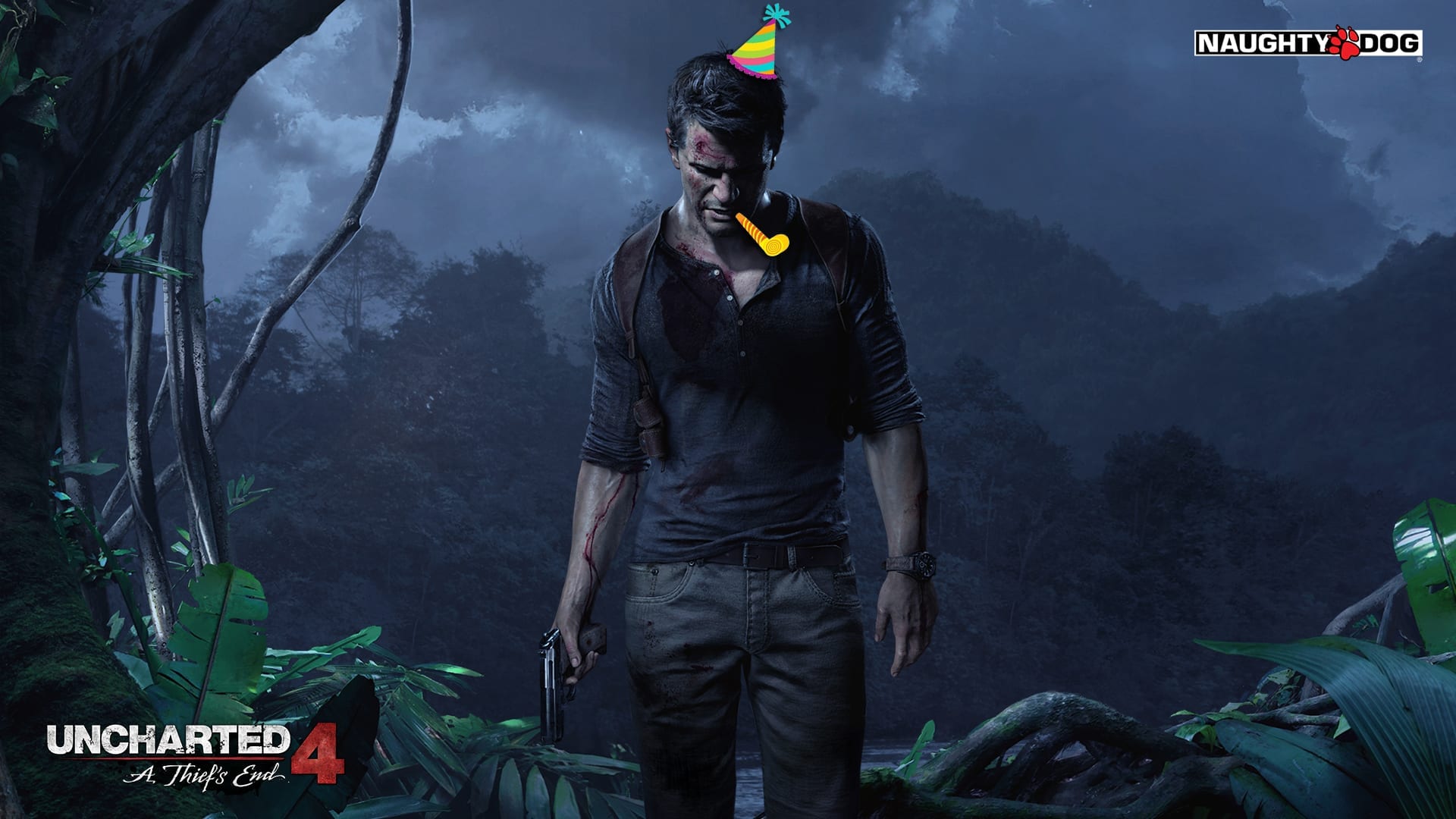 nathan drake in party hat