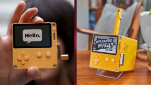 2 images of the handheld Playdate