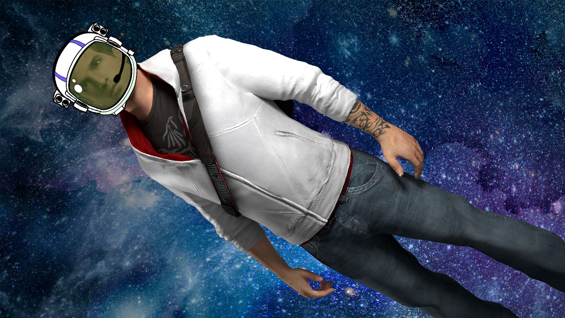 Desmond from Assassin's Creed floating in space